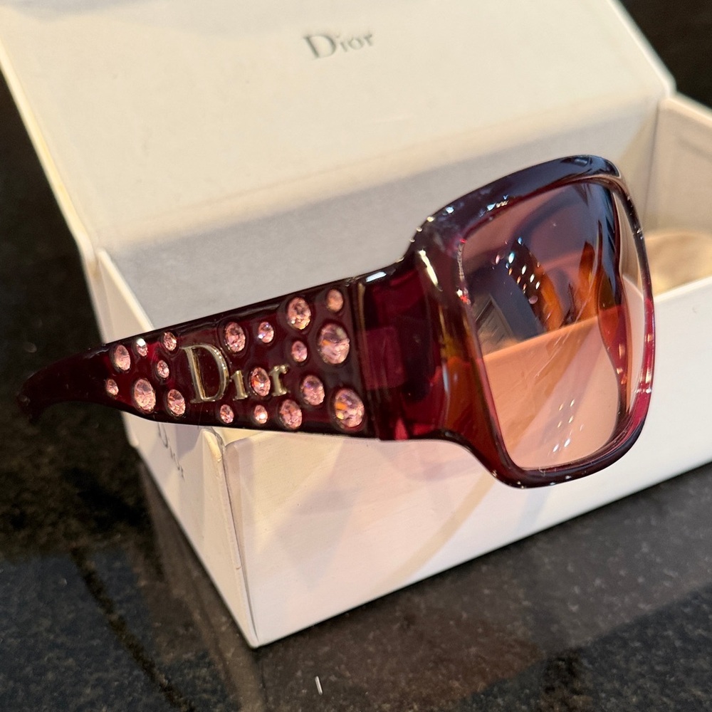Dior Women’s Burgundy Sunglasses with Pink Crystal Accents